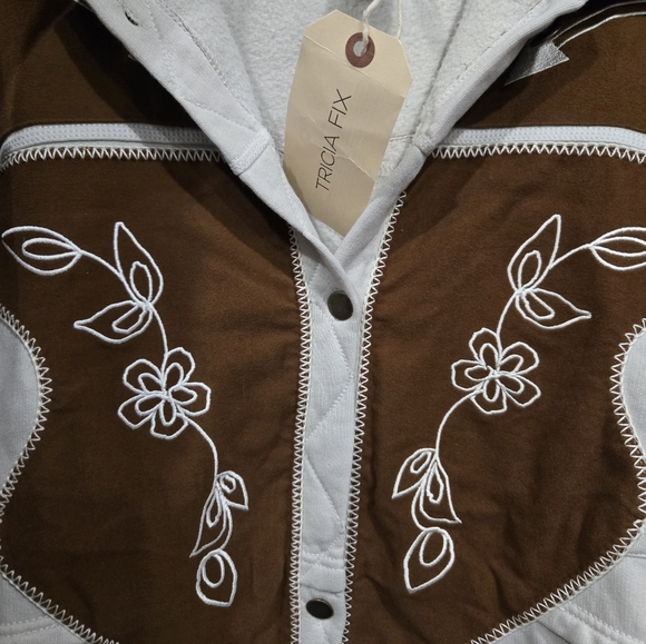 Embroidered Brown and White Jacket Tricia Fix XFree People Cowgirl Cardi XL Nwt - Picture 6 of 8